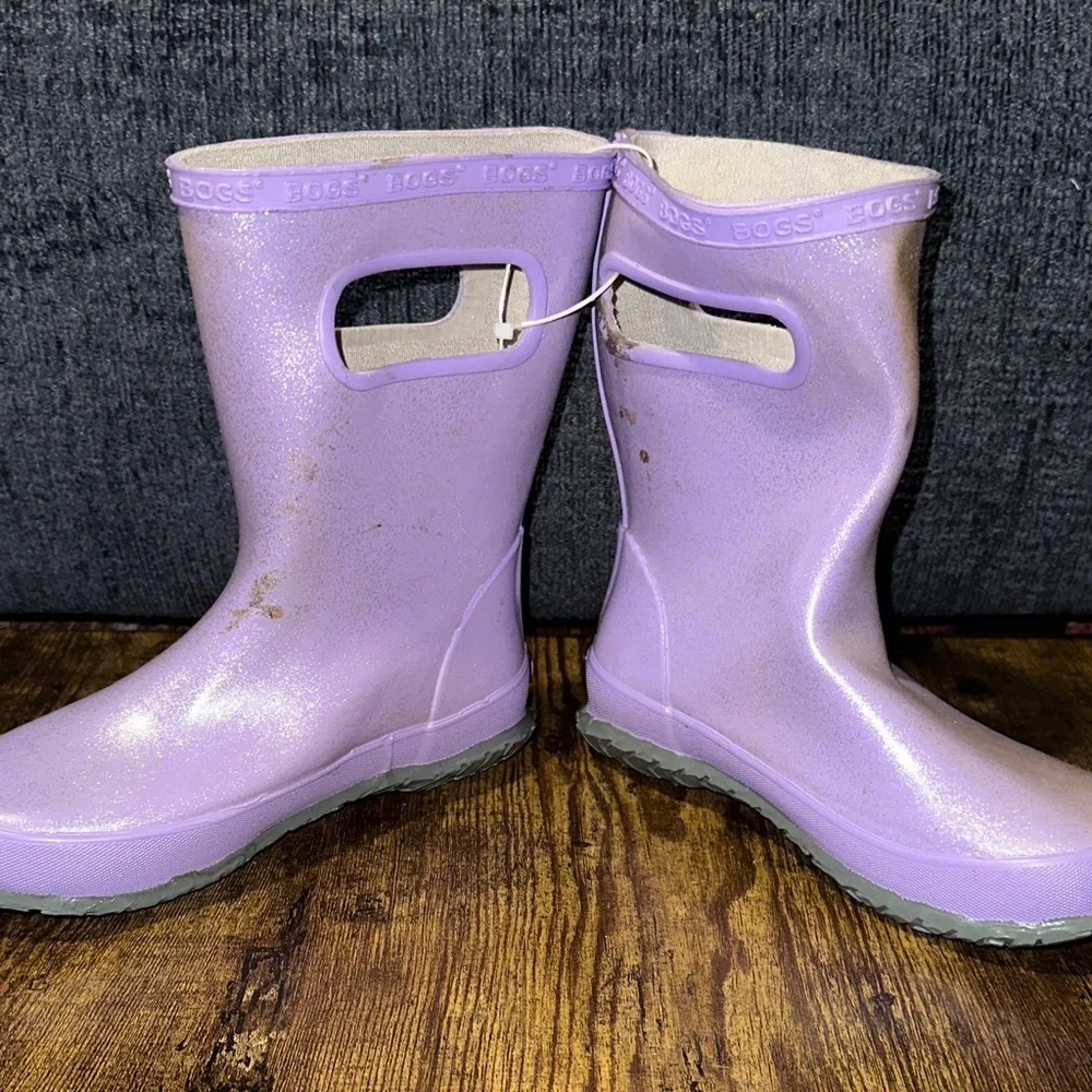 Bogs Kids' Skipper Glitter Rain Boots - Lilac Purple - Girls 13 - Fair Condition